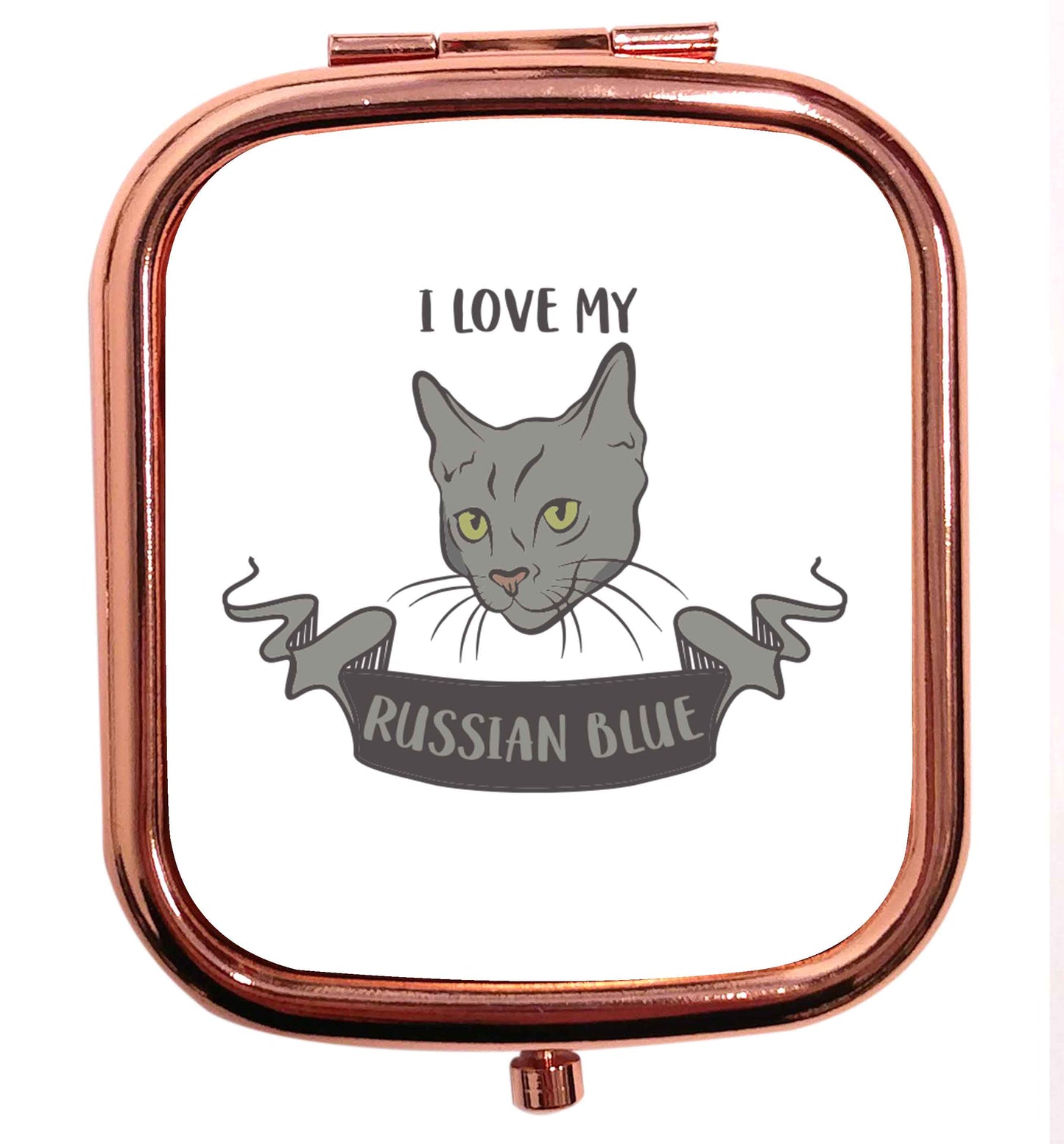 I love my russian blue rose gold square pocket mirror