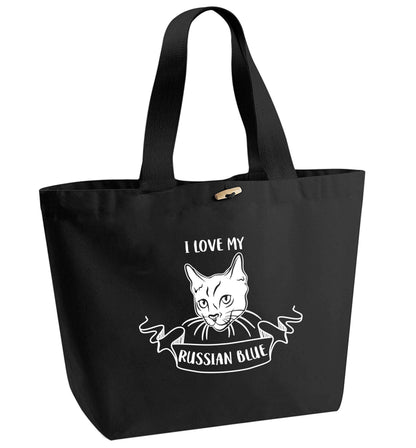 I love my russian blue organic cotton premium tote bag with wooden toggle in black
