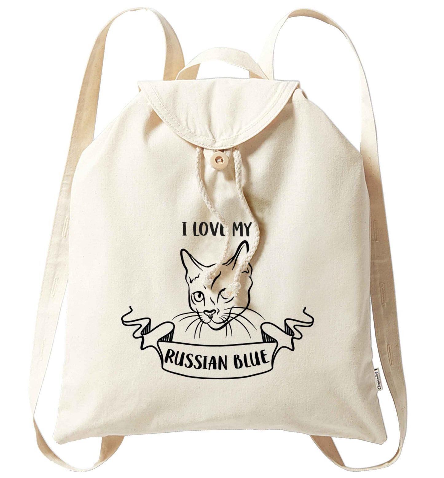 I love my russian blue organic cotton backpack tote with wooden buttons in natural