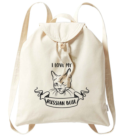 I love my russian blue organic cotton backpack tote with wooden buttons in natural