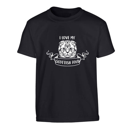 I love my scottish fold cat Children's black Tshirt 12-13 Years