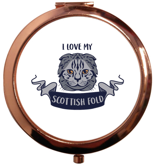 I love my scottish fold cat rose gold circle pocket mirror