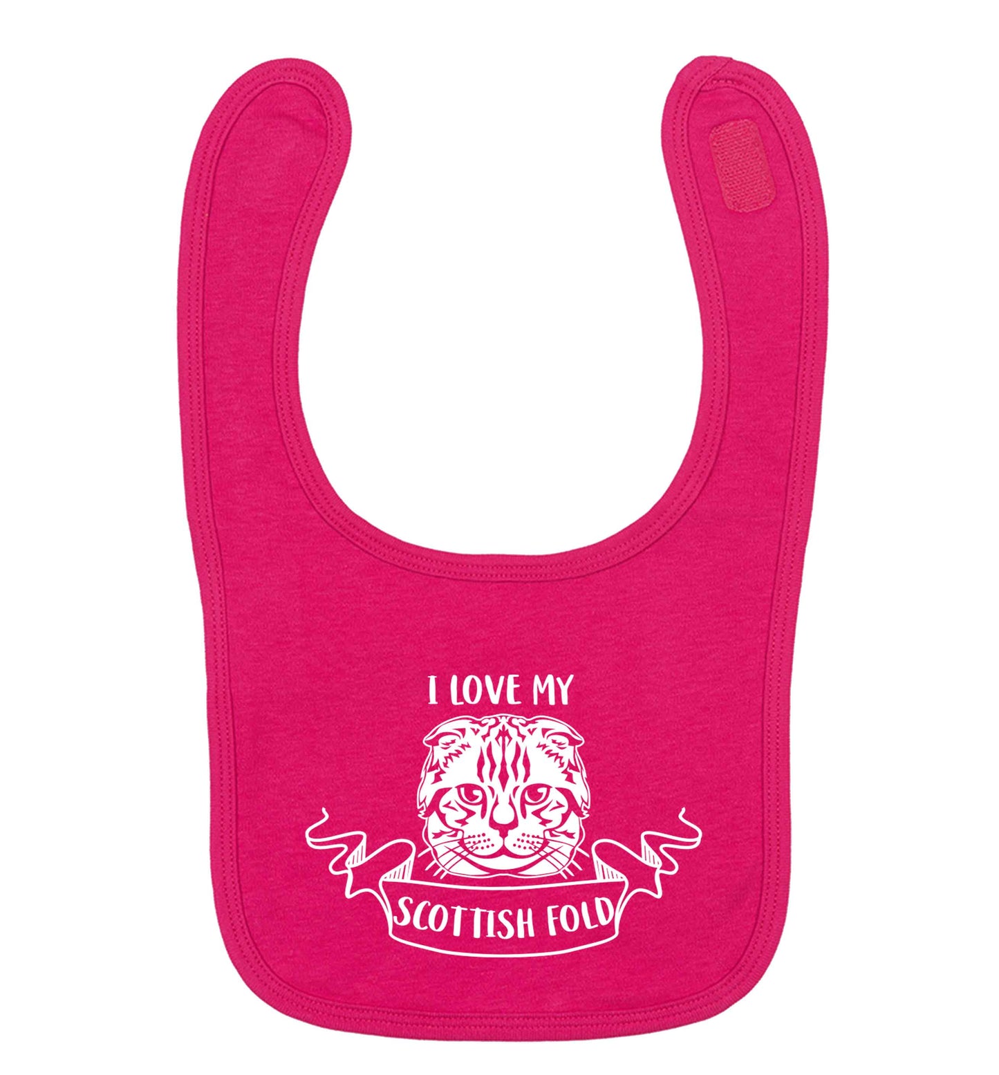 I love my scottish fold cat dark pink baby bib