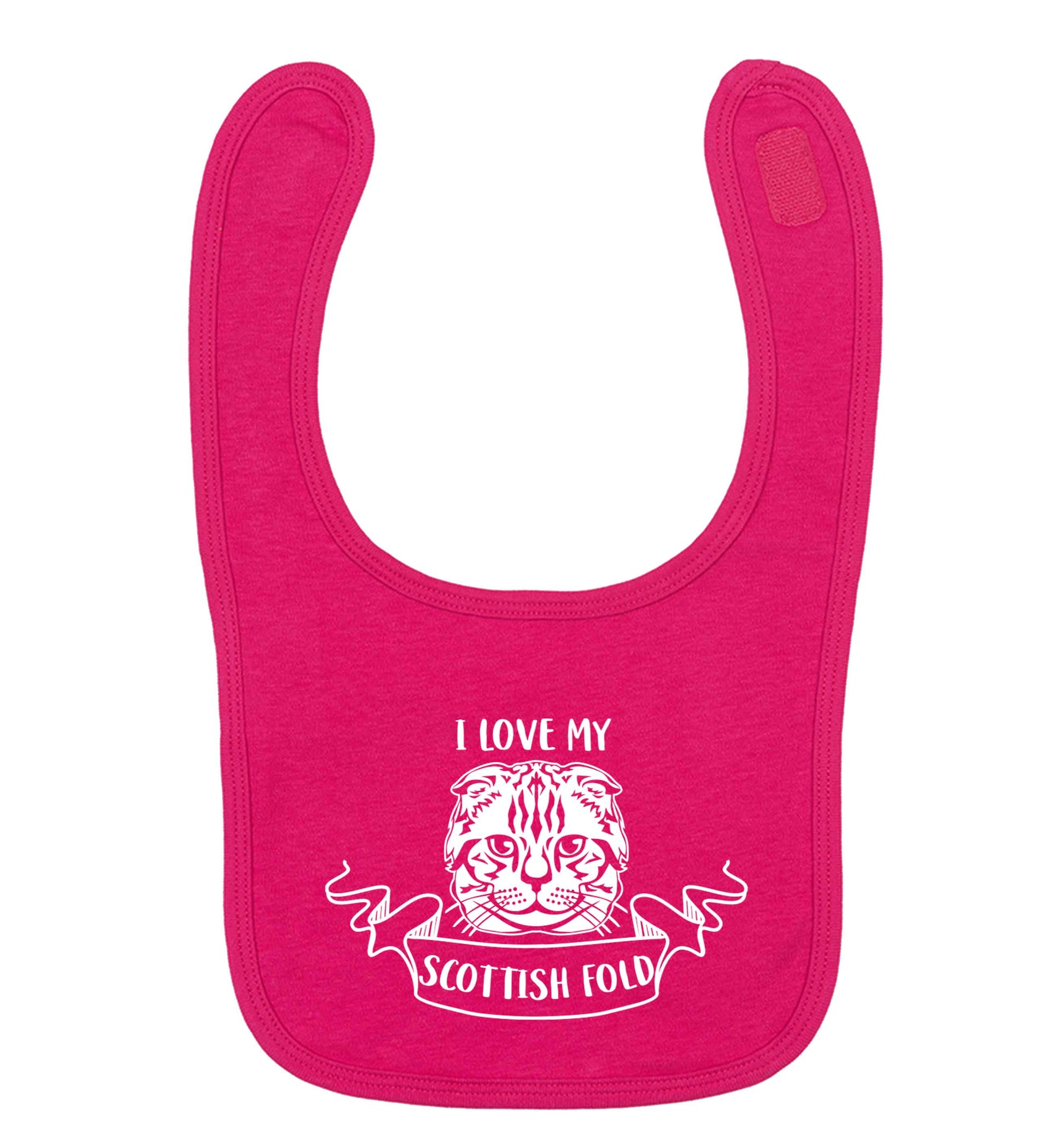 I love my scottish fold cat dark pink baby bib