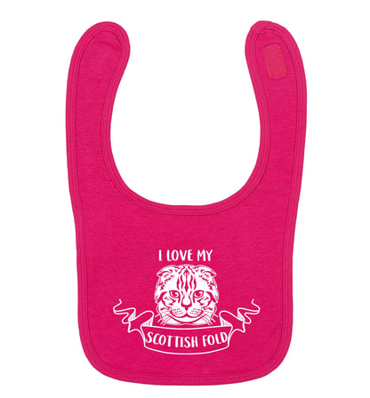 I love my scottish fold cat dark pink baby bib