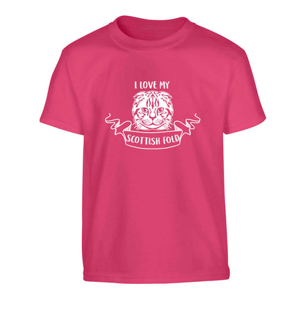 I love my scottish fold cat Children's pink Tshirt 12-13 Years