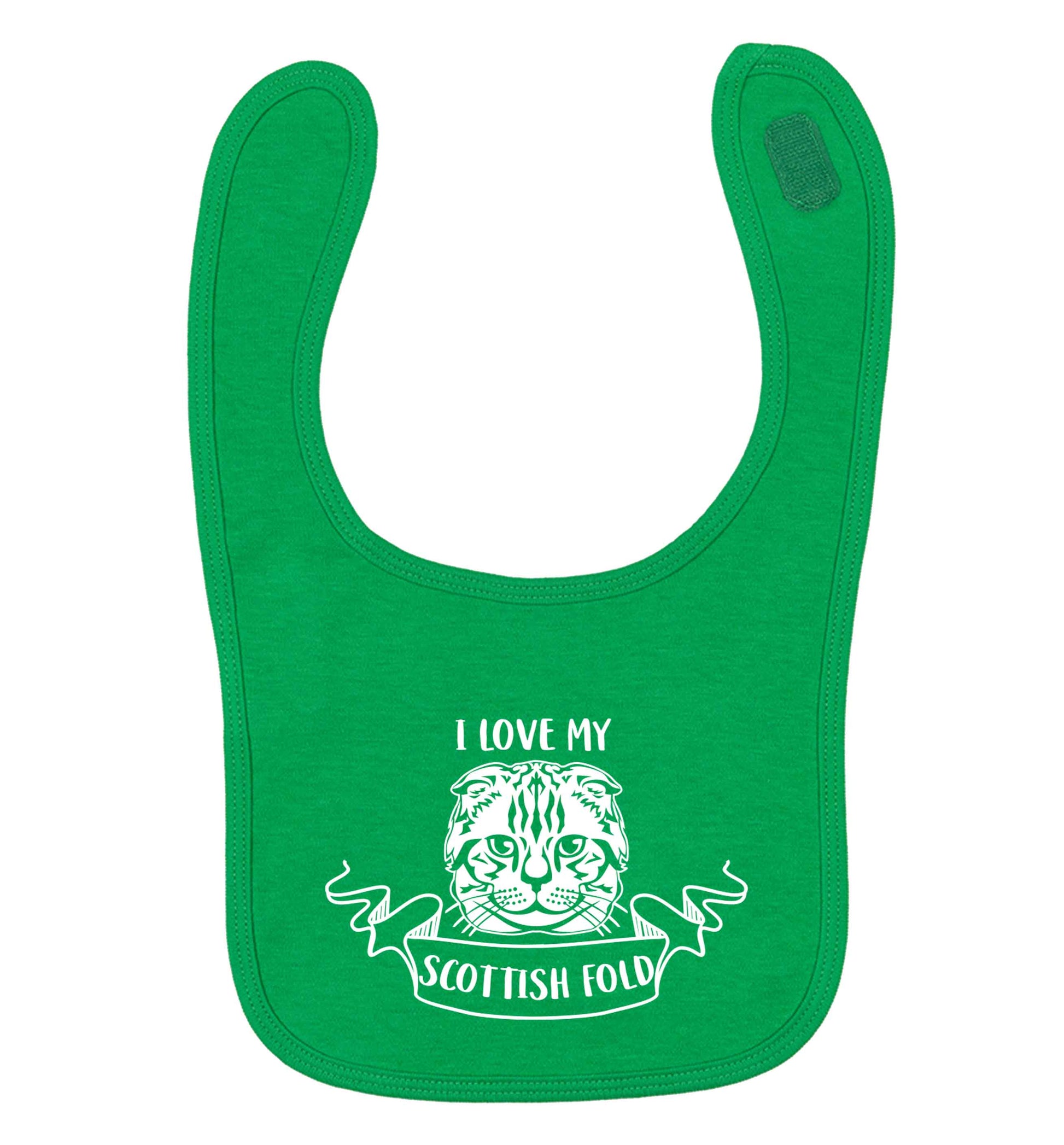 I love my scottish fold cat green baby bib