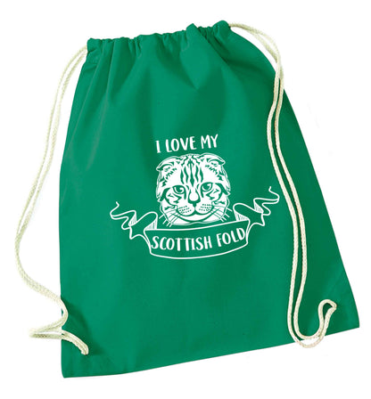 I love my scottish fold cat green drawstring bag