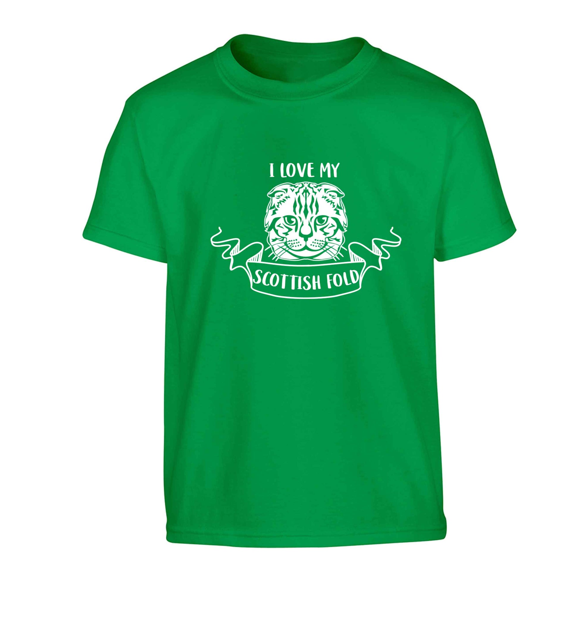 I love my scottish fold cat Children's green Tshirt 12-13 Years