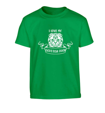 I love my scottish fold cat Children's green Tshirt 12-13 Years