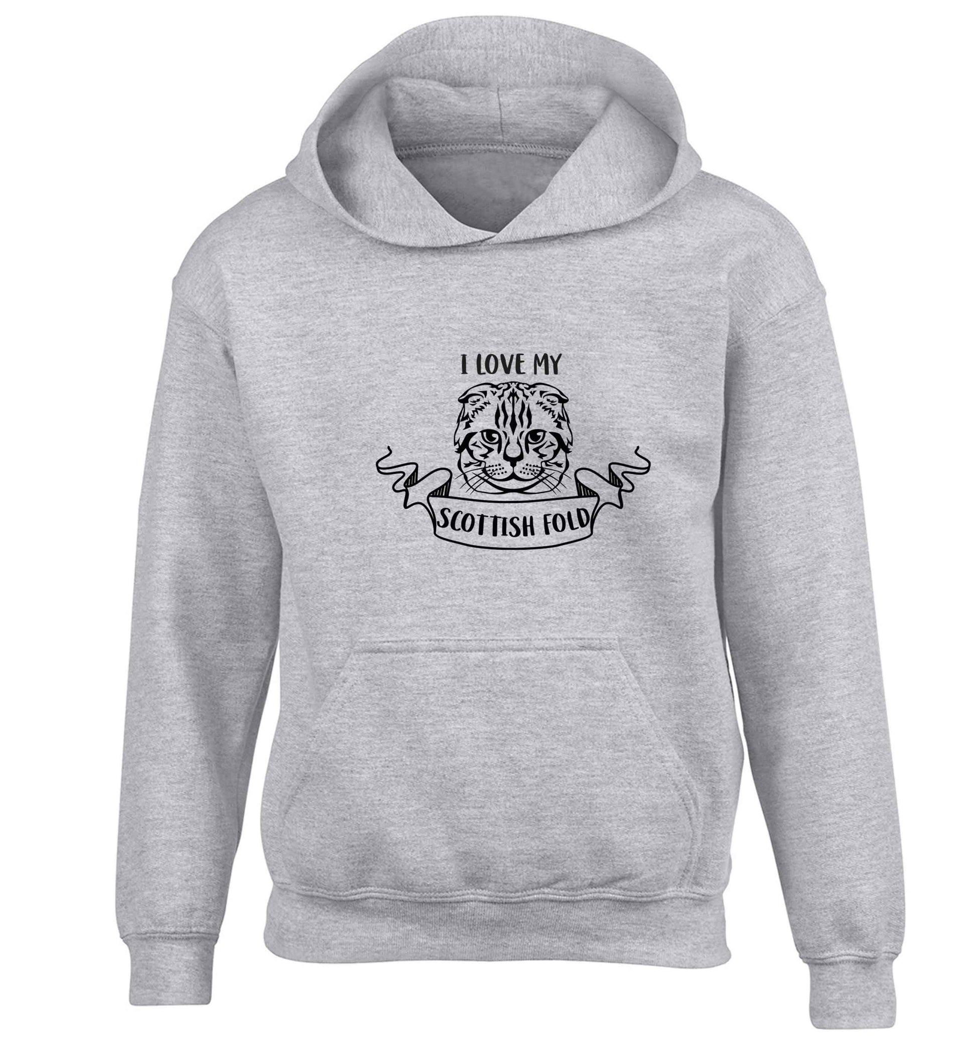 I love my scottish fold cat children's grey hoodie 12-13 Years