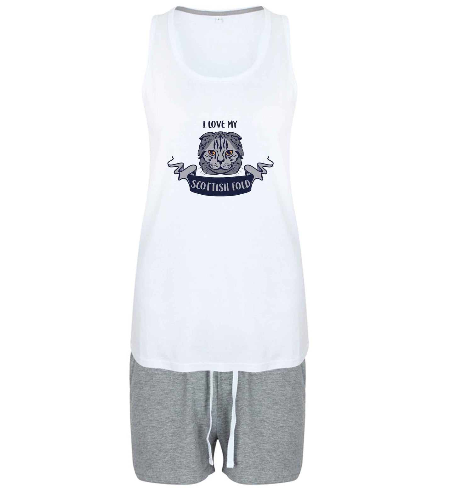 I love my scottish fold cat size XL women's pyjama shorts set in pink 