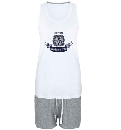 I love my scottish fold cat size XL women's pyjama shorts set in pink 