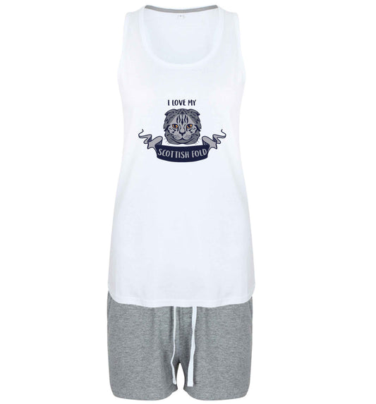 I love my scottish fold cat size XL women's pyjama shorts set in pink 