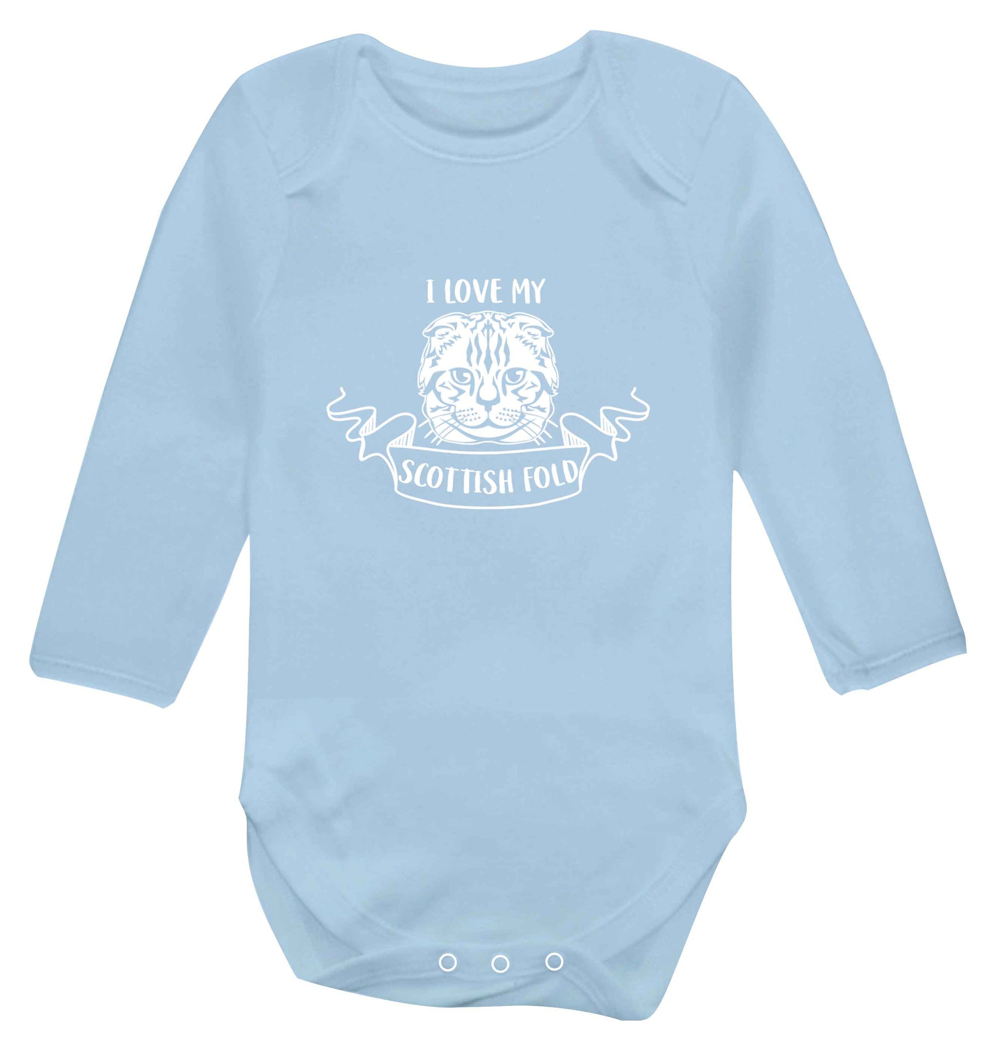 I love my scottish fold cat baby vest long sleeved pale blue 6-12 months