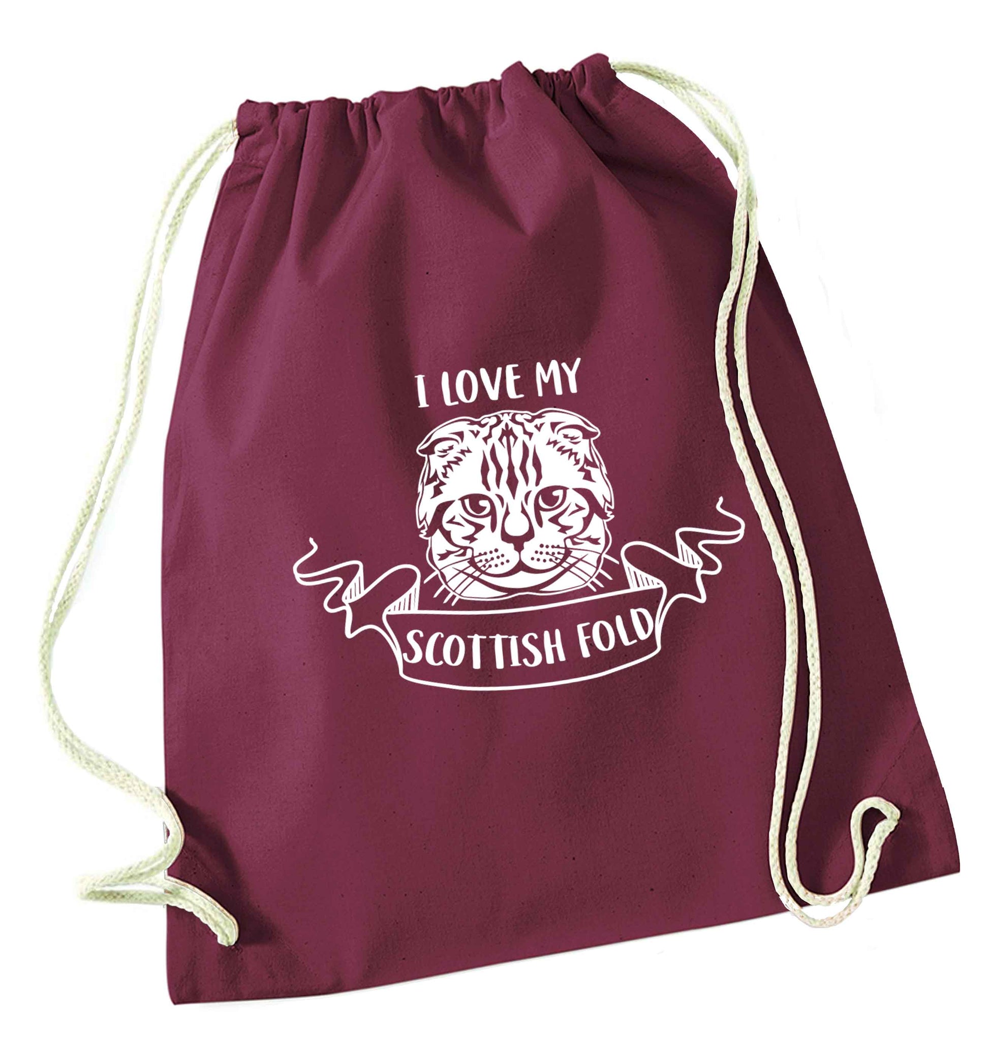 I love my scottish fold cat maroon drawstring bag