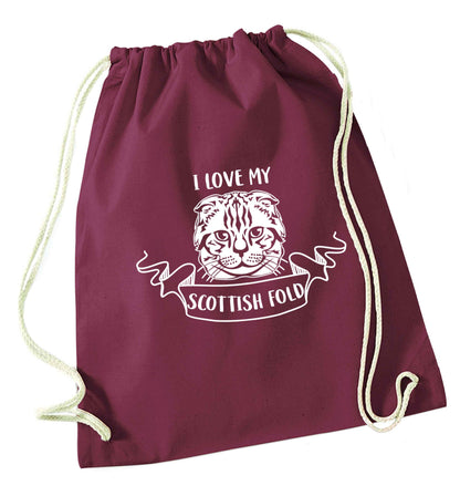 I love my scottish fold cat maroon drawstring bag
