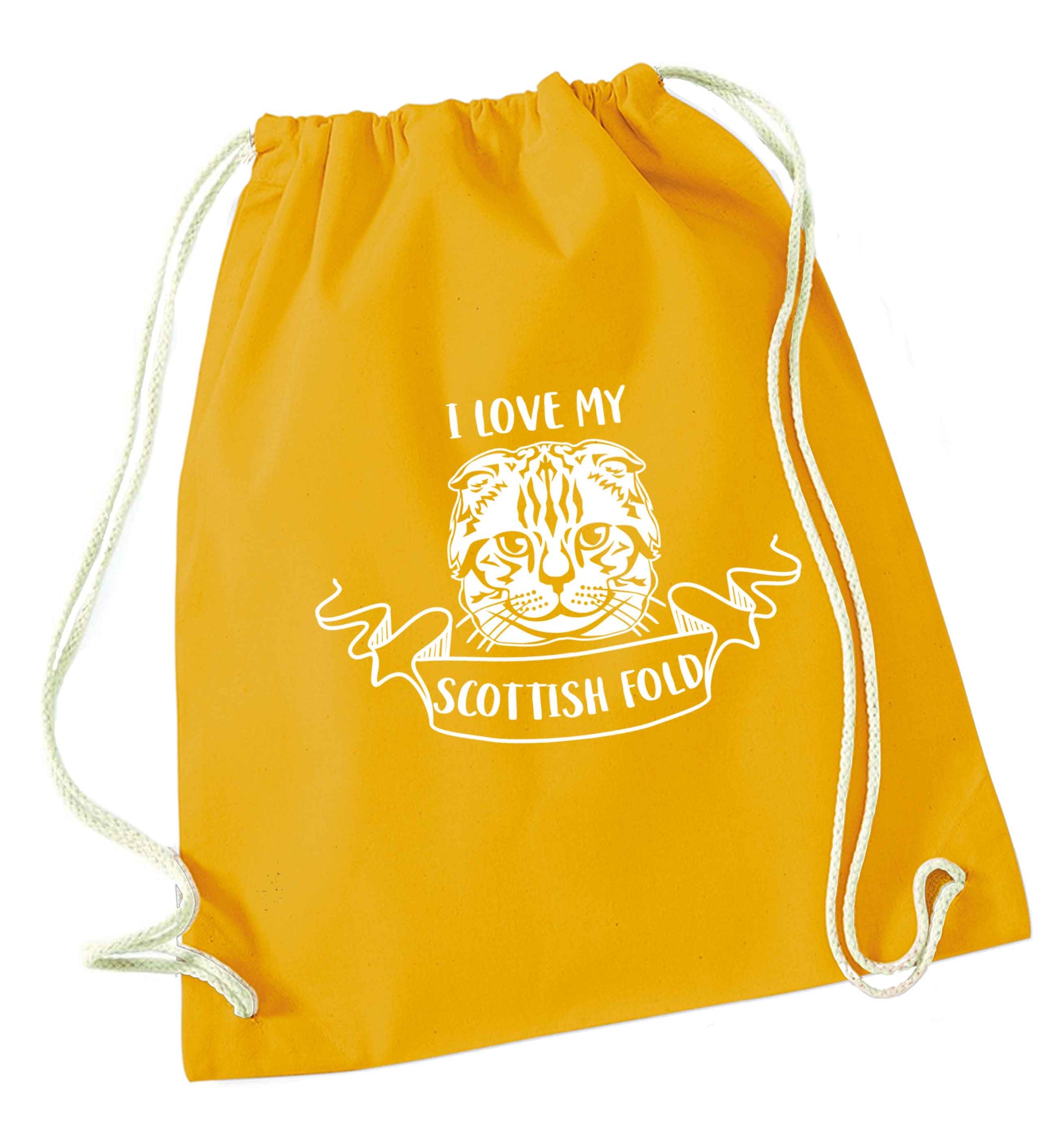 I love my scottish fold cat mustard drawstring bag