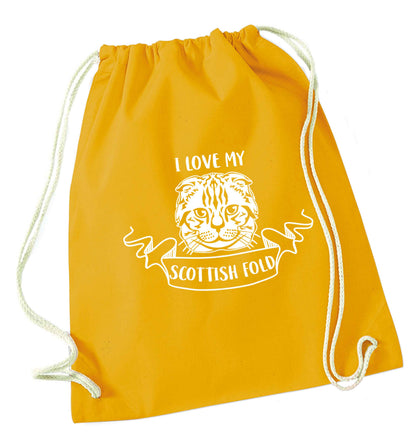 I love my scottish fold cat mustard drawstring bag