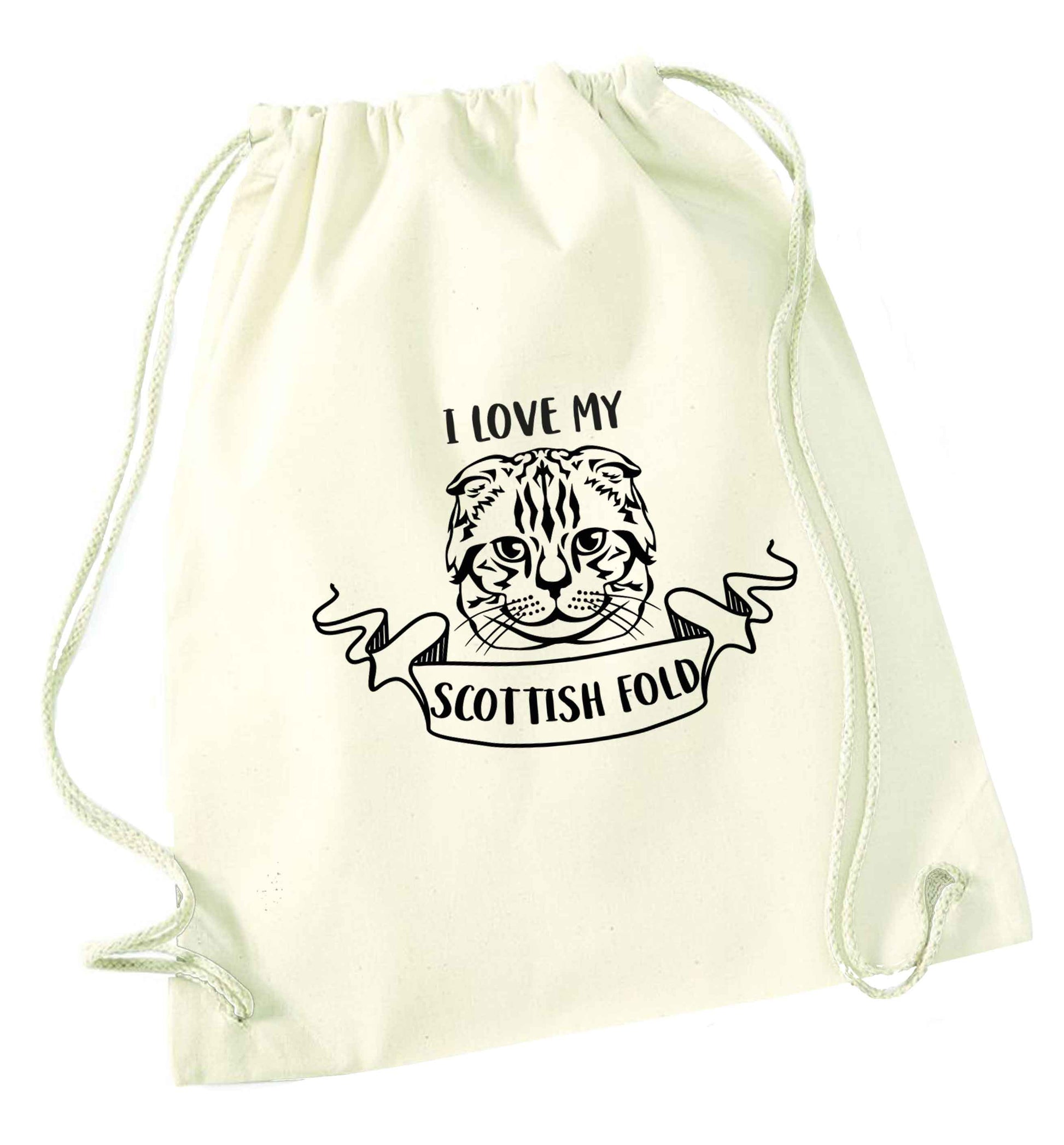 I love my scottish fold cat natural drawstring bag