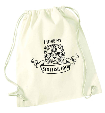 I love my scottish fold cat natural drawstring bag