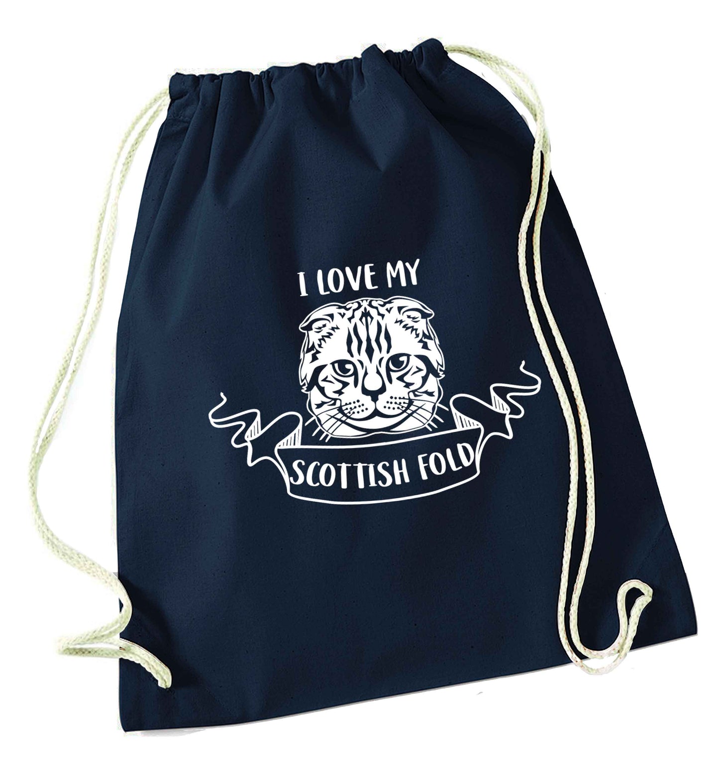 I love my scottish fold cat navy drawstring bag