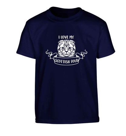I love my scottish fold cat Children's navy Tshirt 12-13 Years
