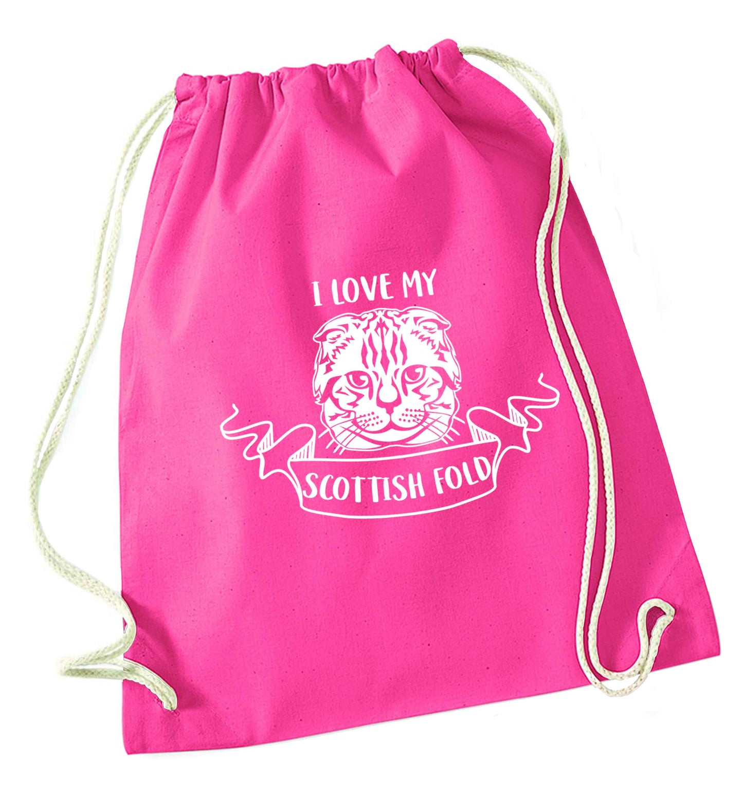 I love my scottish fold cat pink drawstring bag