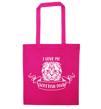 I love my scottish fold cat pink tote bag
