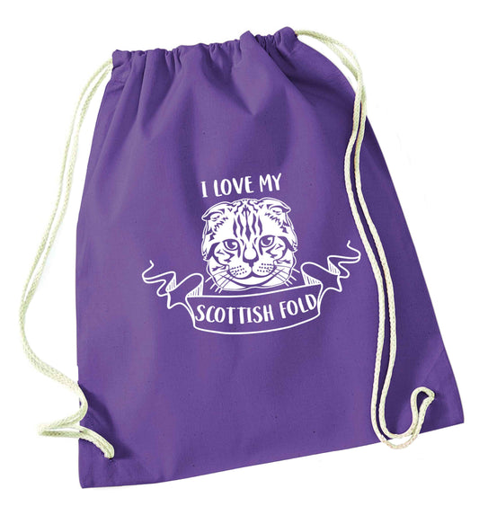 I love my scottish fold cat purple drawstring bag