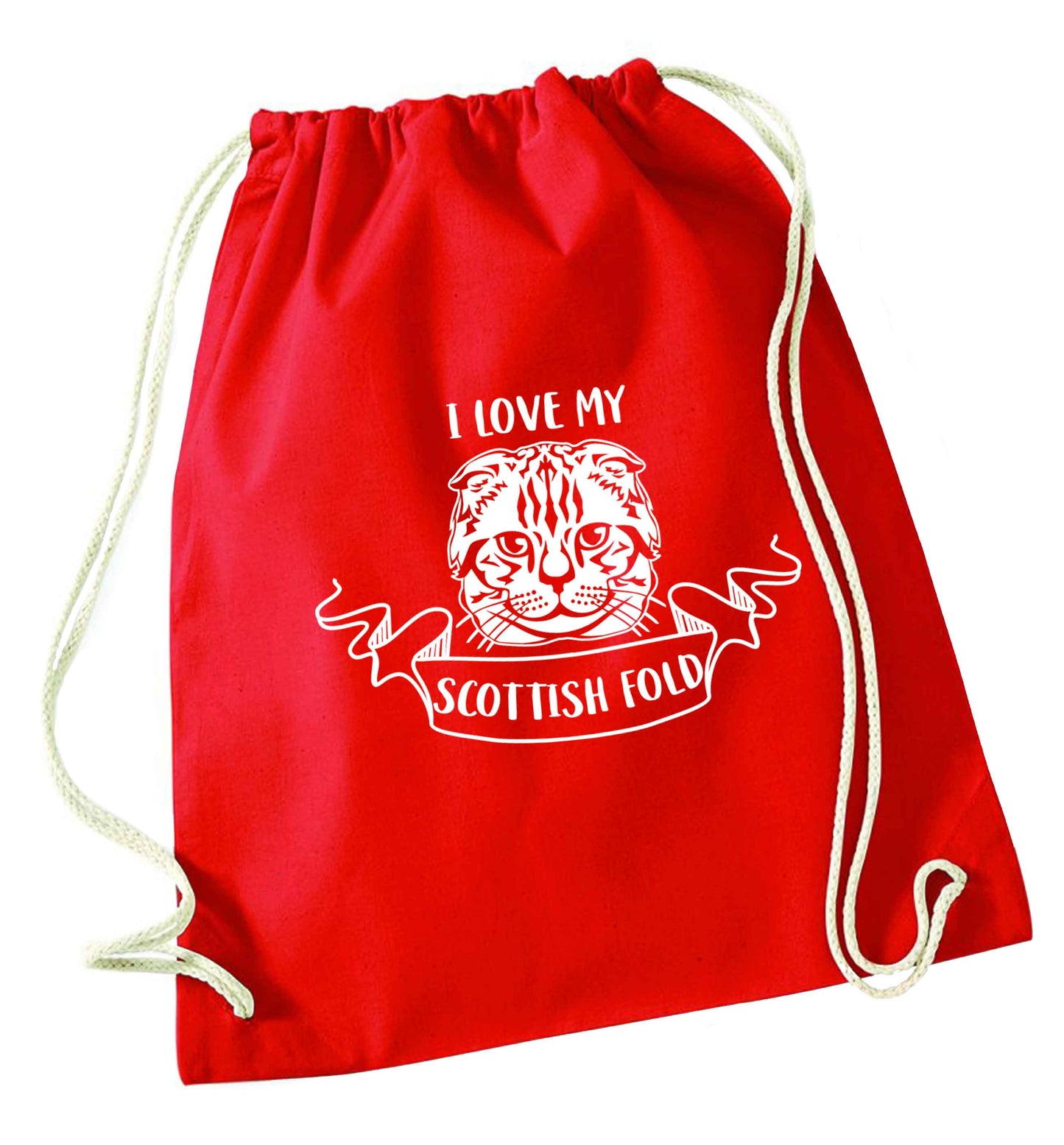 I love my scottish fold cat red drawstring bag 
