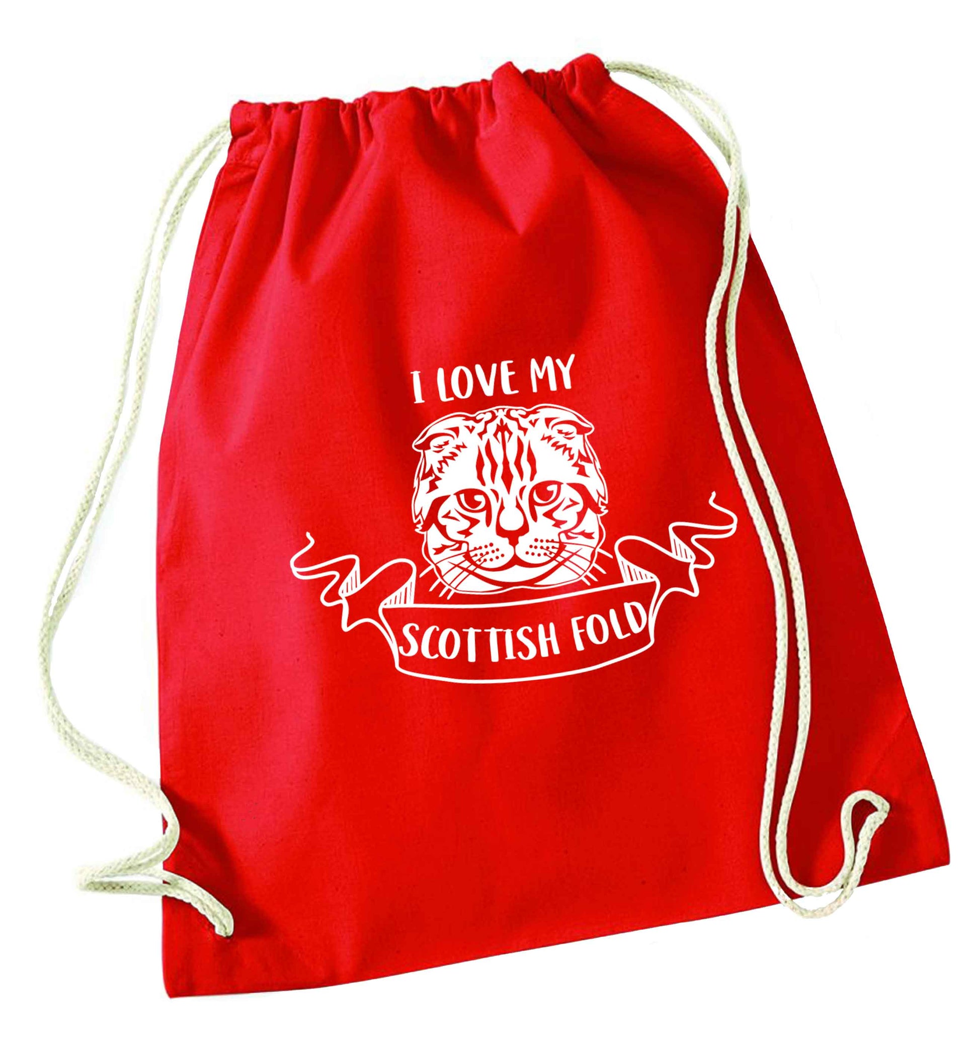 I love my scottish fold cat red drawstring bag 