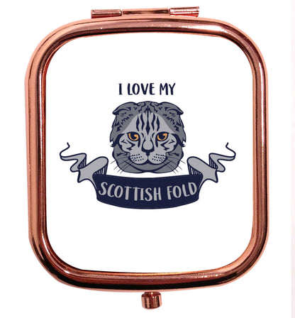 I love my scottish fold cat rose gold square pocket mirror