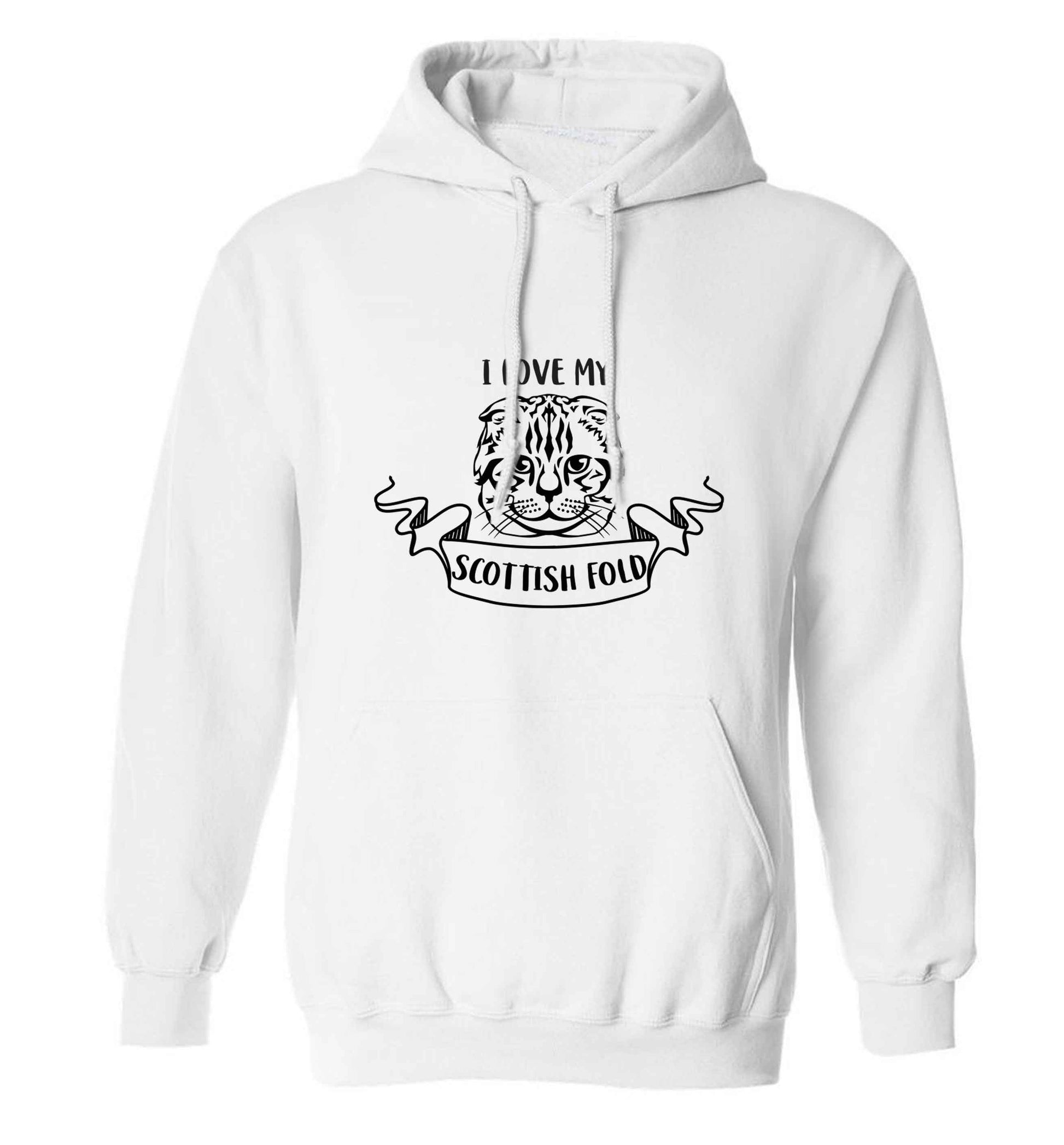 I love my scottish fold cat adults unisex white hoodie 2XL