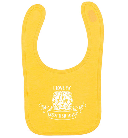 I love my scottish fold cat yellow baby bib