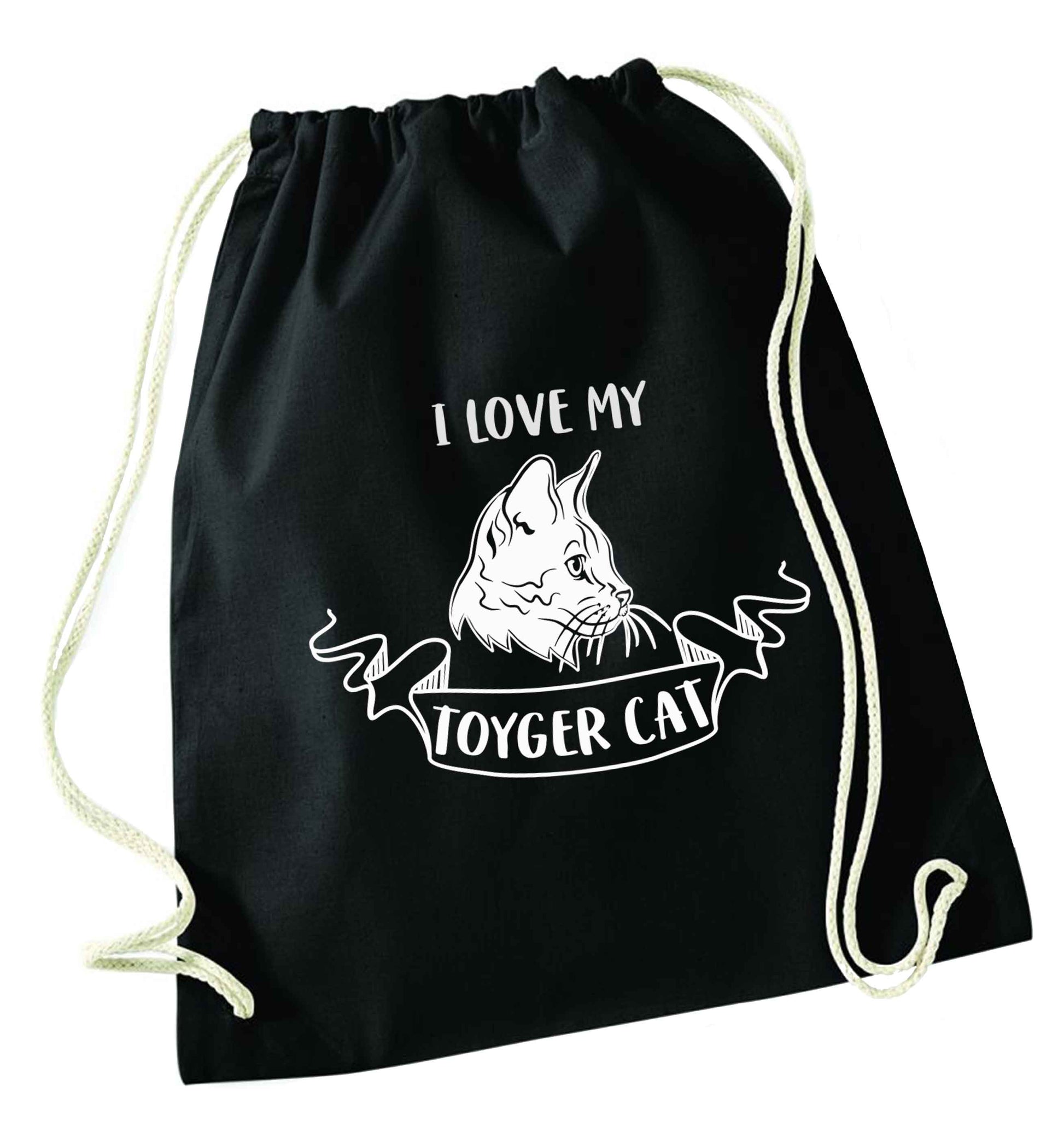 I love my toyger cat black drawstring bag