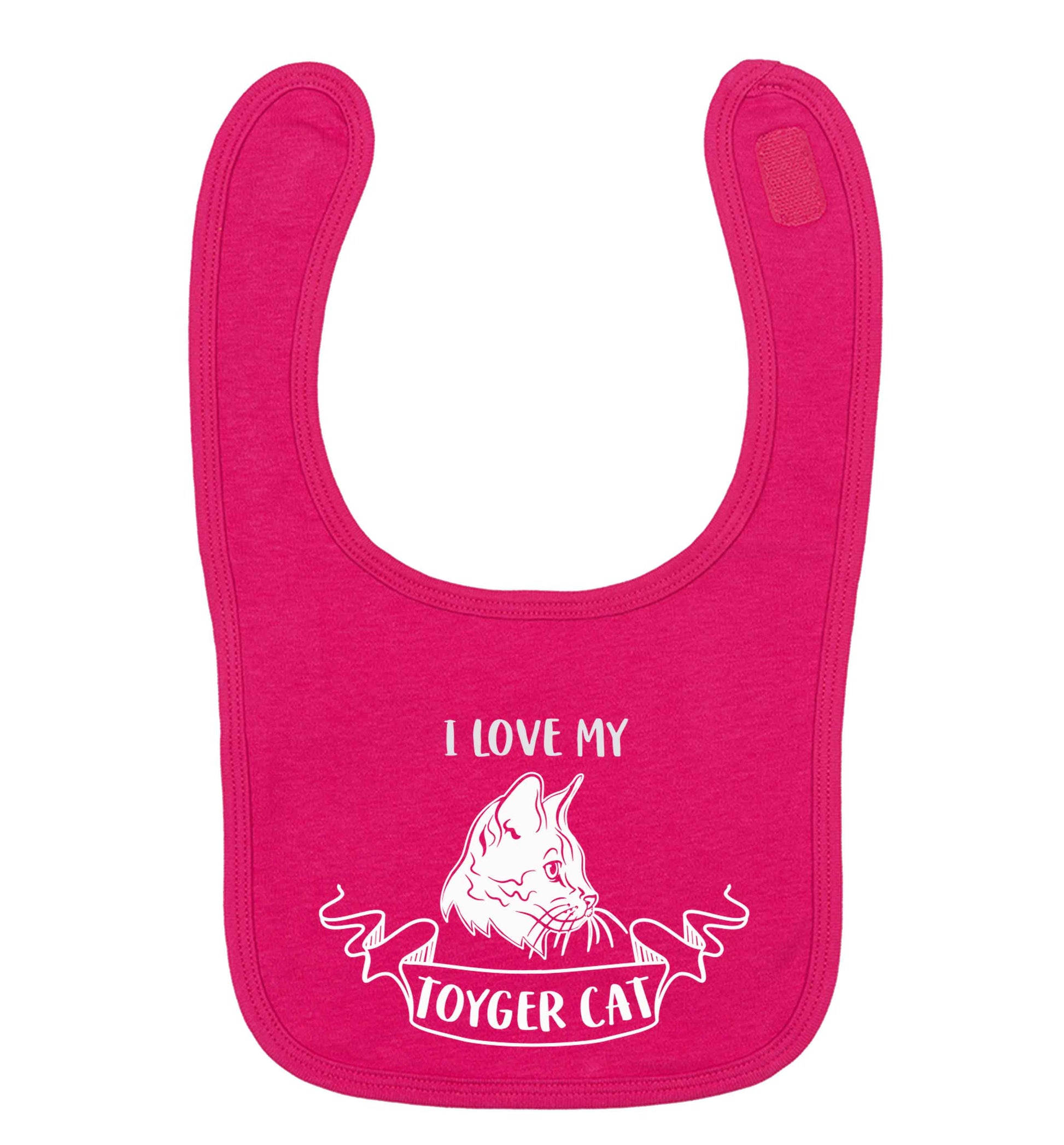 I love my toyger cat dark pink baby bib