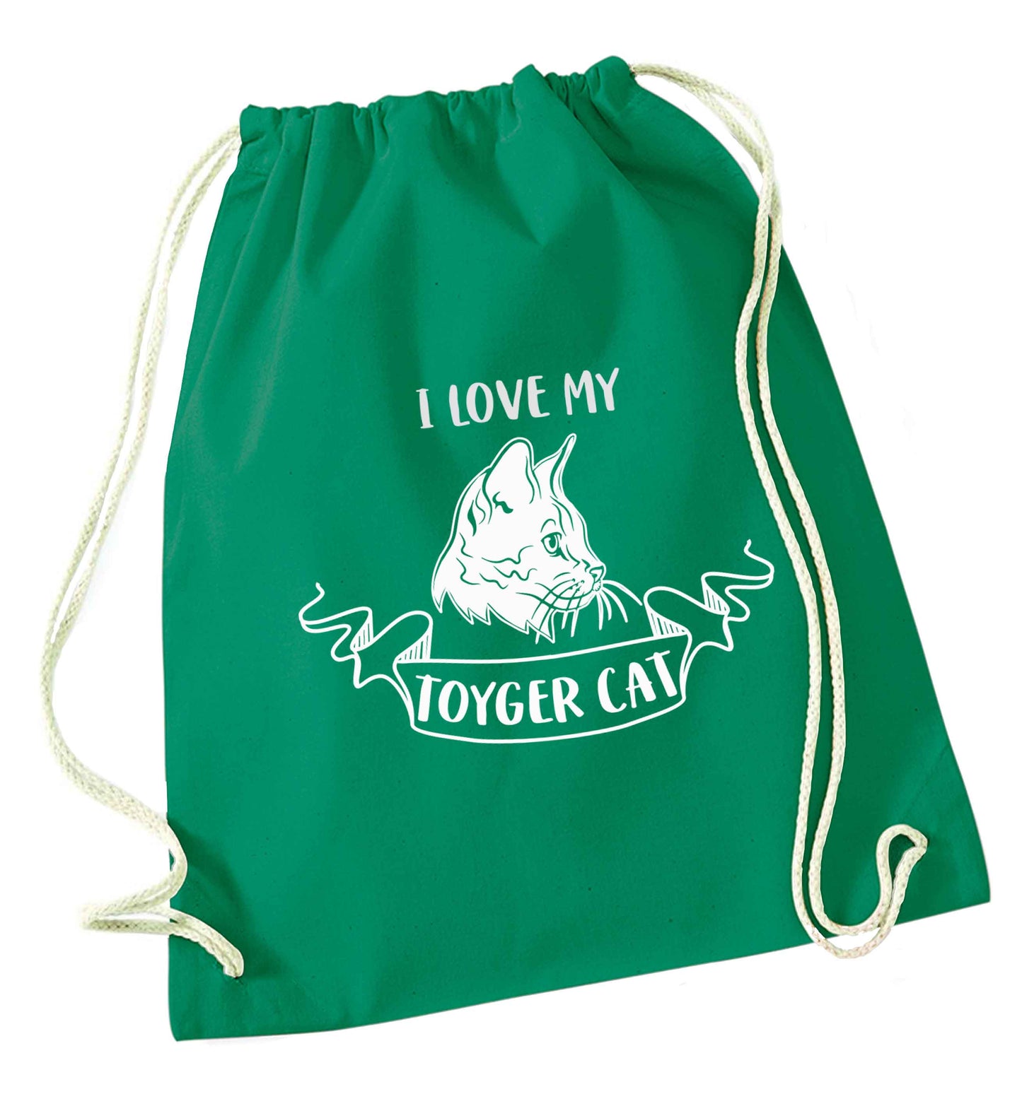 I love my toyger cat green drawstring bag