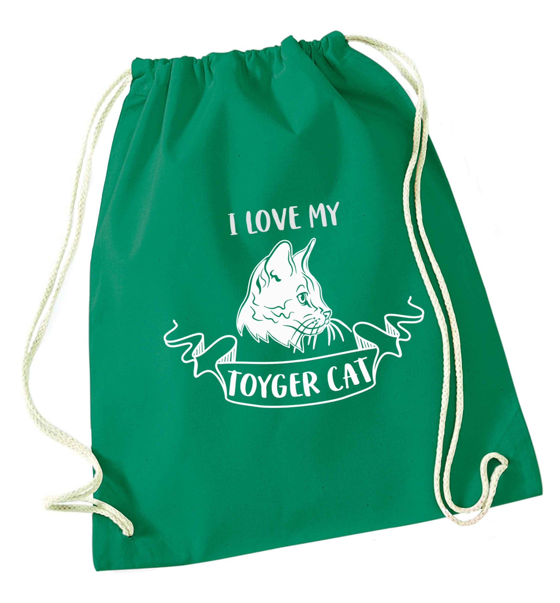 I love my toyger cat green drawstring bag
