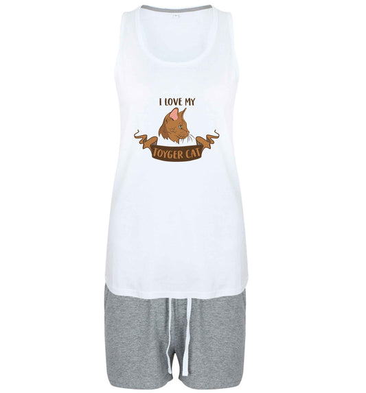 I love my toyger cat size XL women's pyjama shorts set in pink 
