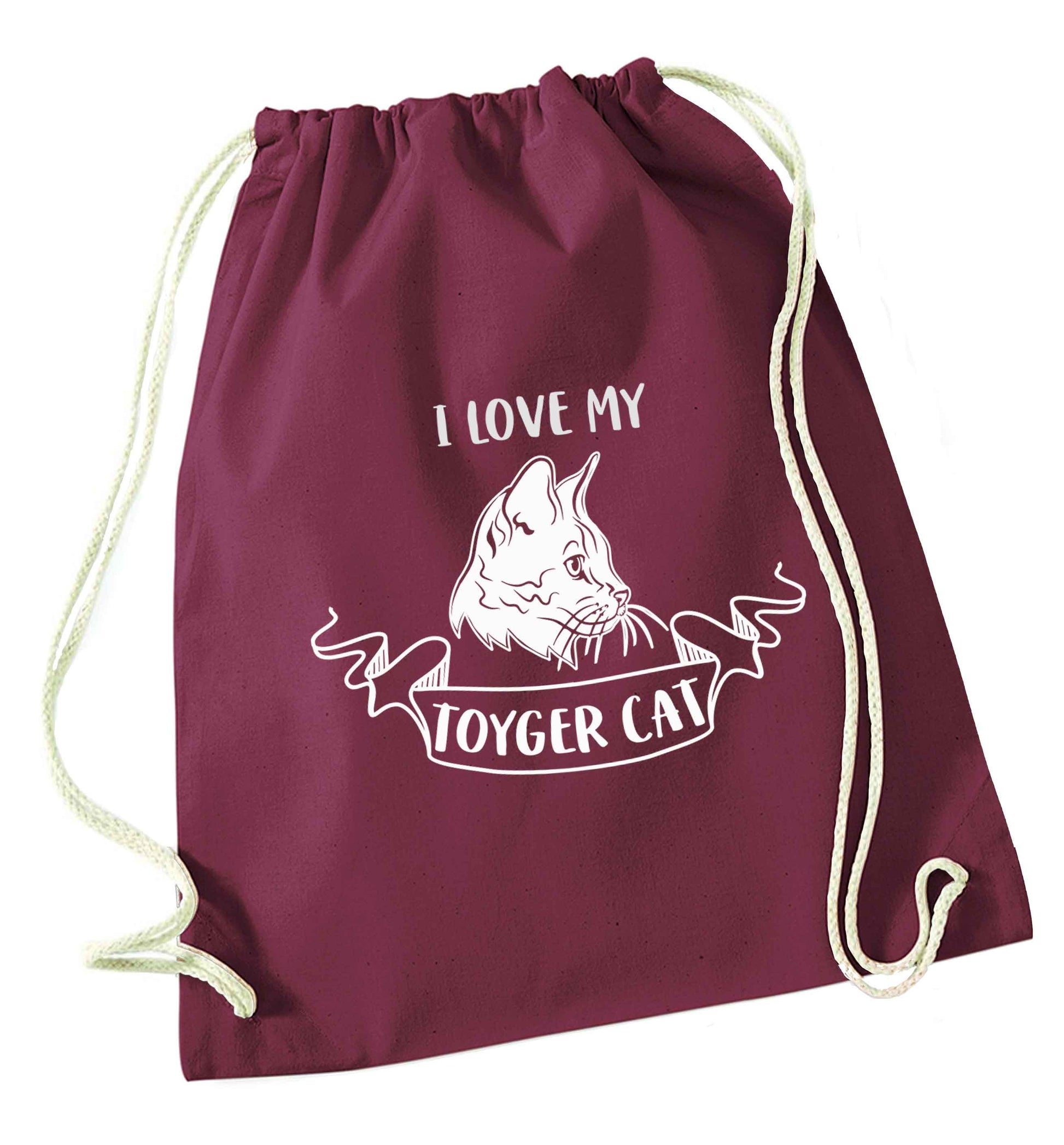 I love my toyger cat maroon drawstring bag