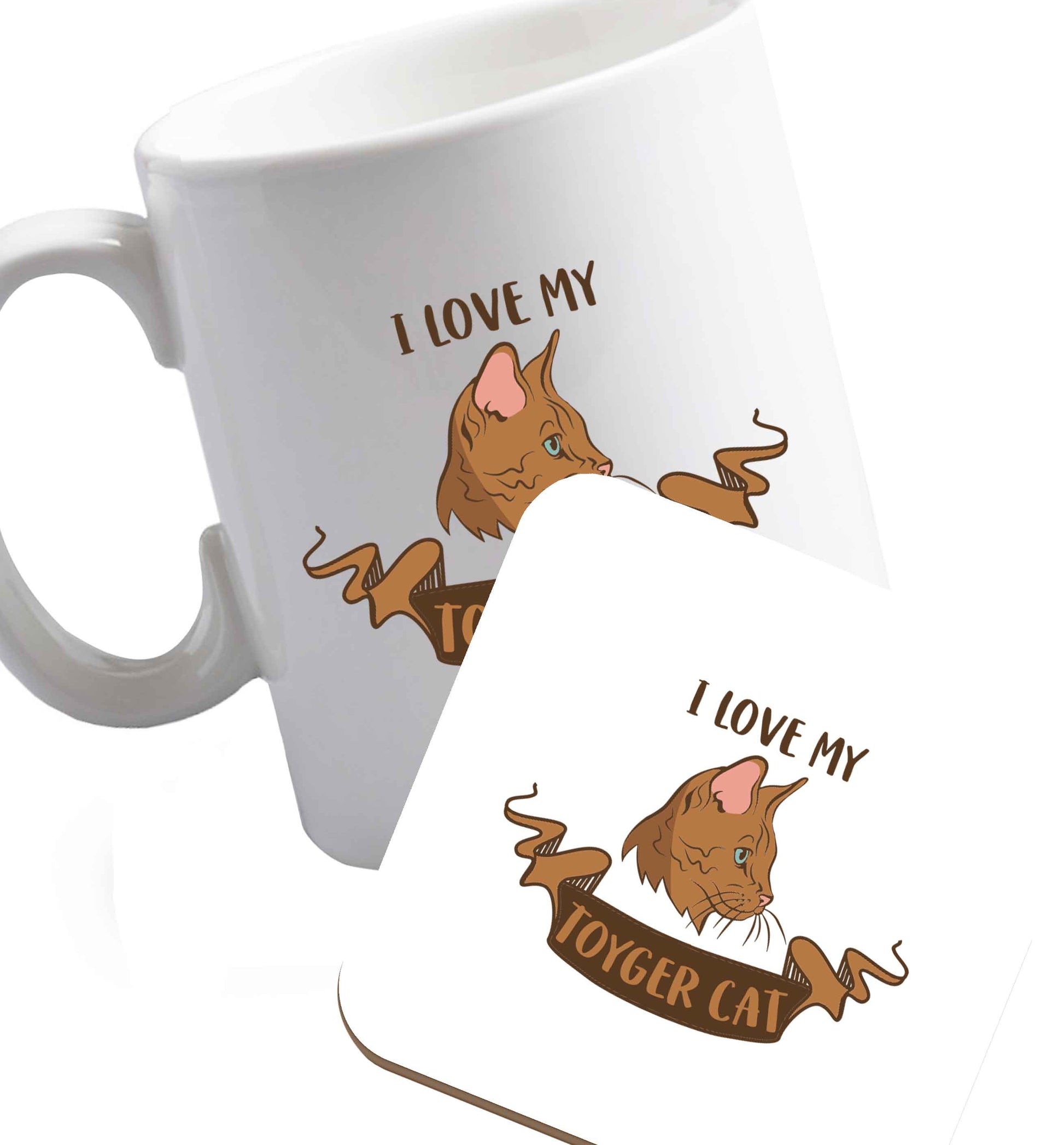 10 oz I love my toyger cat ceramic mug and coaster set right handed