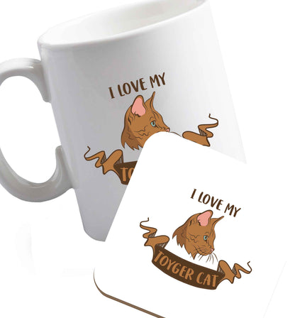 10 oz I love my toyger cat ceramic mug and coaster set right handed