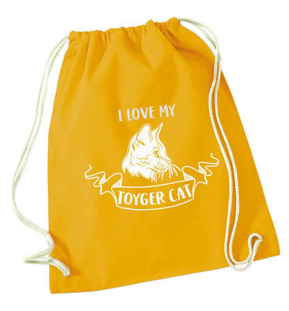 I love my toyger cat mustard drawstring bag