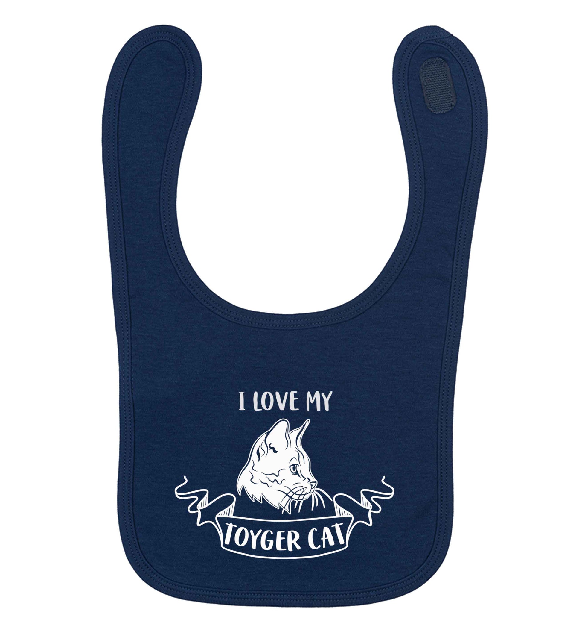 I love my toyger cat navy baby bib