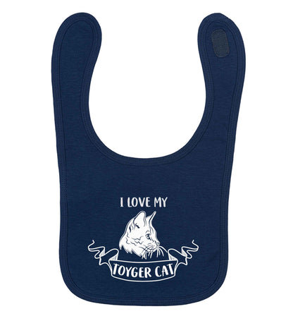I love my toyger cat navy baby bib