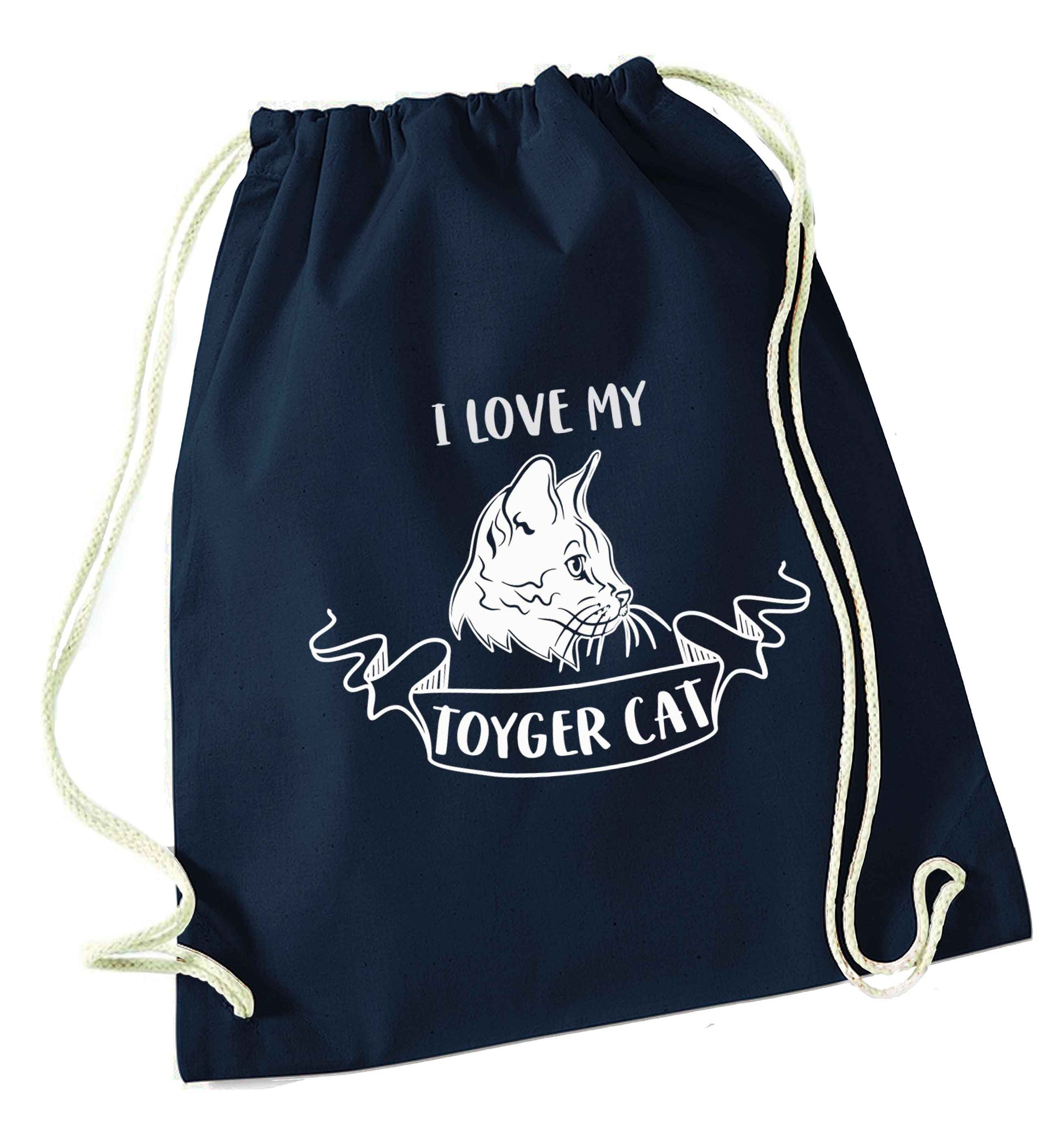I love my toyger cat navy drawstring bag