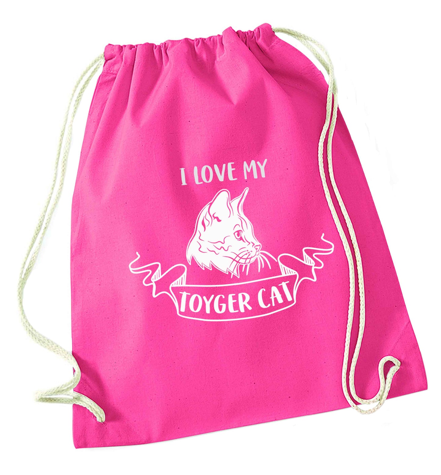 I love my toyger cat pink drawstring bag