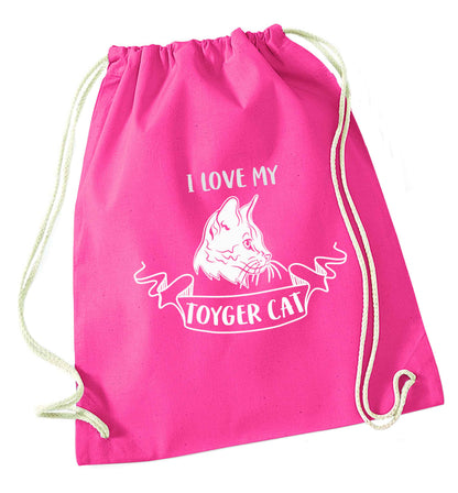 I love my toyger cat pink drawstring bag