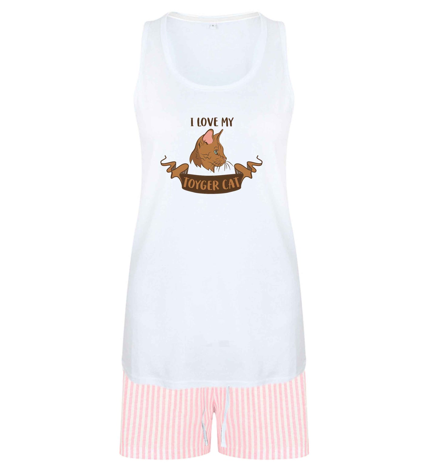 I love my toyger cat size XL women's pyjama shorts set in pink 